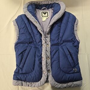 Vtg Obermeyer Insulated Puffer Vest Women’s 10 Blue Gray Zip Front Ski Outdoor